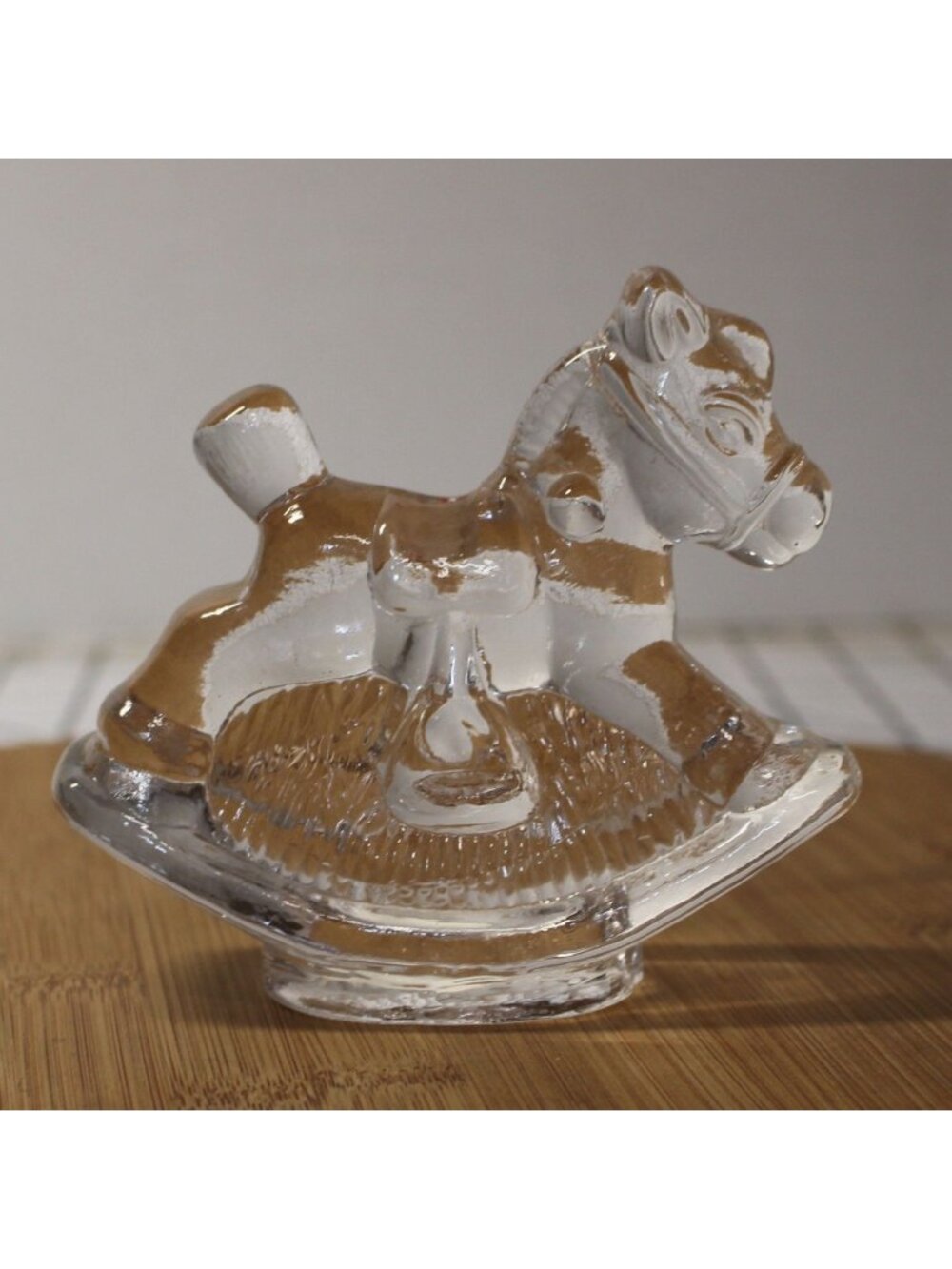 Biedermann Vtg Clear Glass Rocking Horse Candle Holder Paperweight Figurine BDay